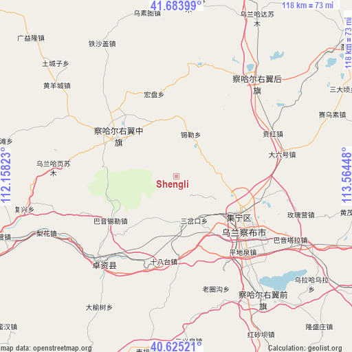 Shengli on map