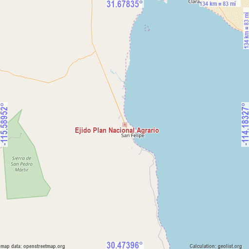 Ejido Plan Nacional Agrario on map