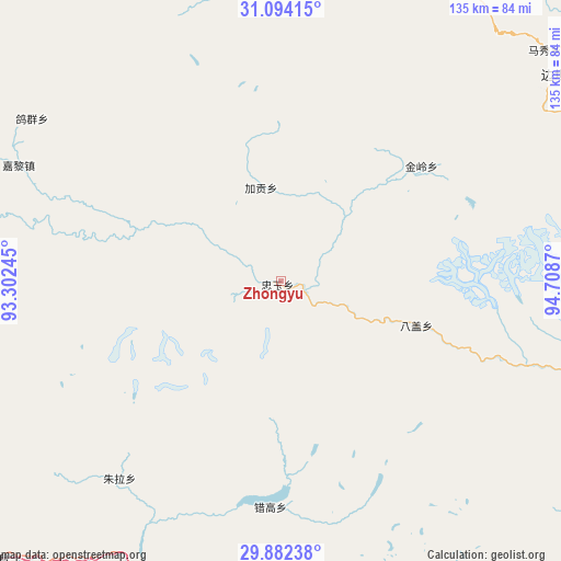 Zhongyu on map