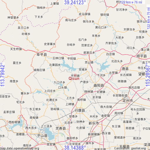 Qicun on map