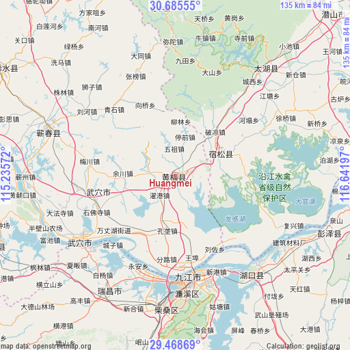 Huangmei on map