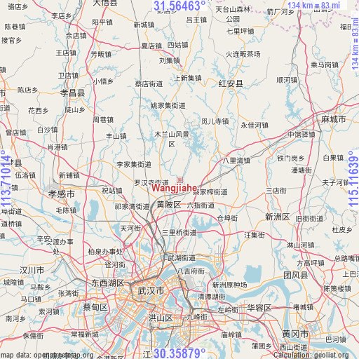 Wangjiahe on map