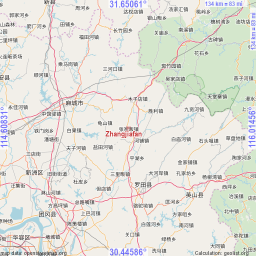 Zhangjiafan on map