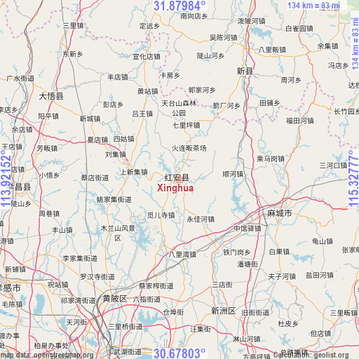 Xinghua on map