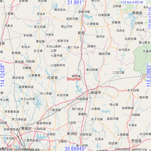 Shunhe on map