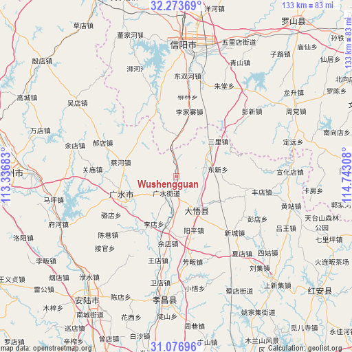 Wushengguan on map