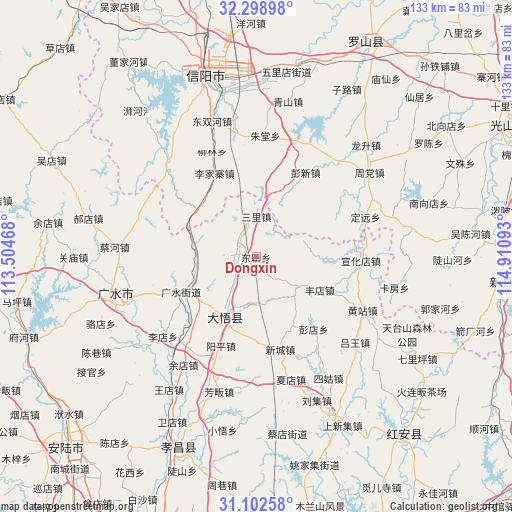 Dongxin on map