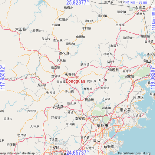 Dongguan on map