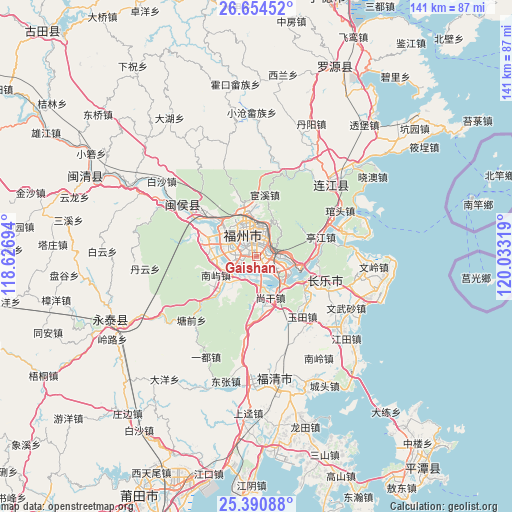 Gaishan on map