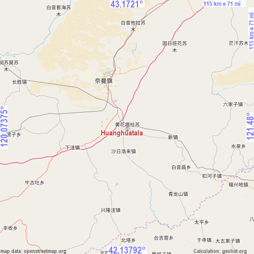 Huanghuatala on map