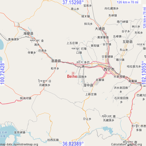 Beihe on map