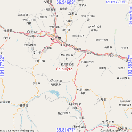 Shihuiyao on map