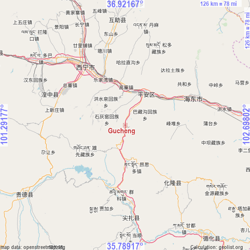 Gucheng on map