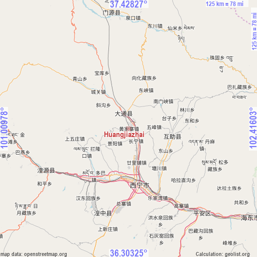 Huangjiazhai on map