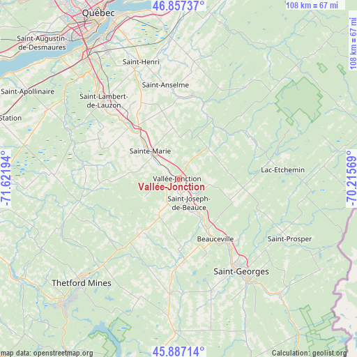Vallée-Jonction on map