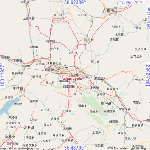 Zhangyelu on map