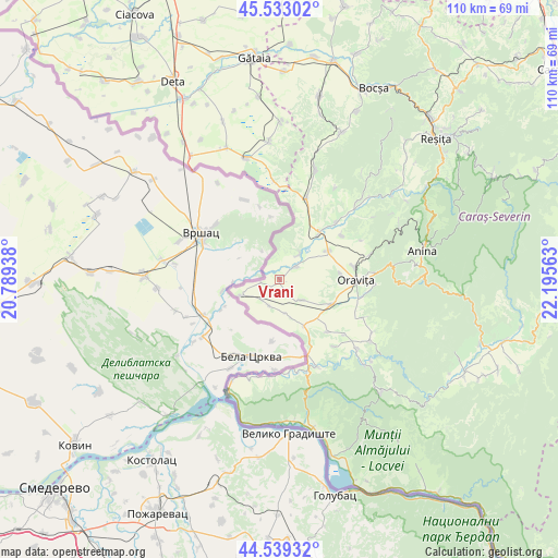 Vrani on map