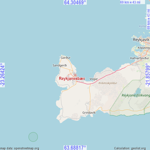 Reykjanesbær on map