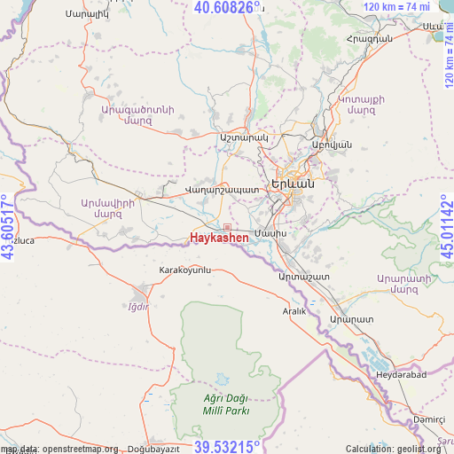 Haykashen on map