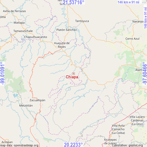 Chiapa on map