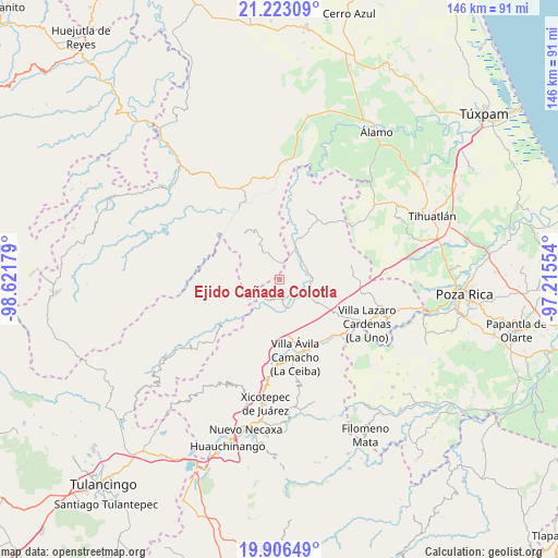 Ejido Cañada Colotla on map