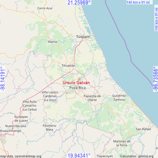 Úrsulo Galván on map