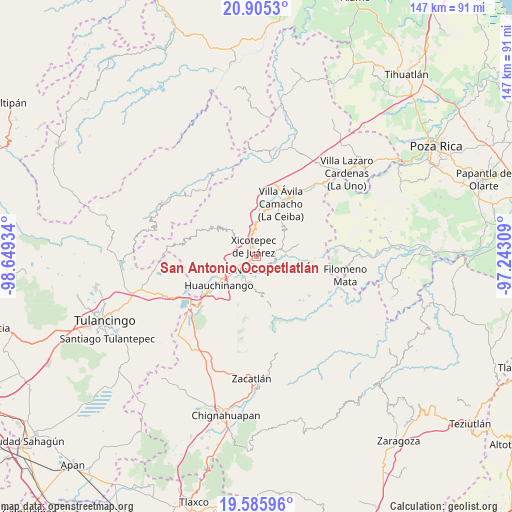 San Antonio Ocopetlatlán on map