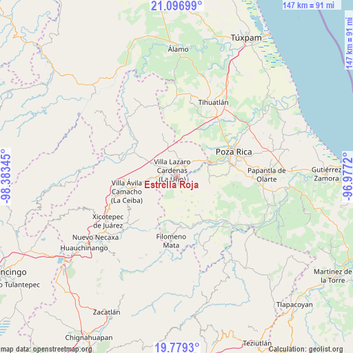 Estrella Roja on map