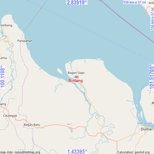 Bintang on map