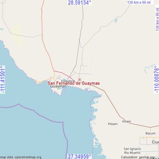 San Fernando de Guaymas on map