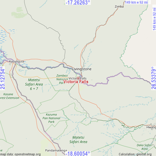 Victoria Falls on map