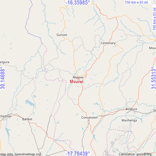Mvurwi on map