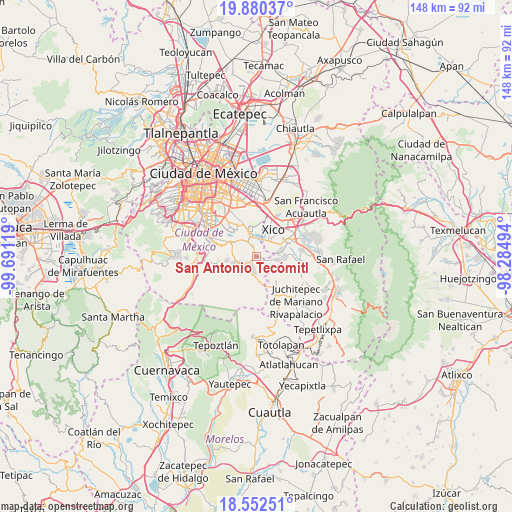 San Antonio Tecómitl on map