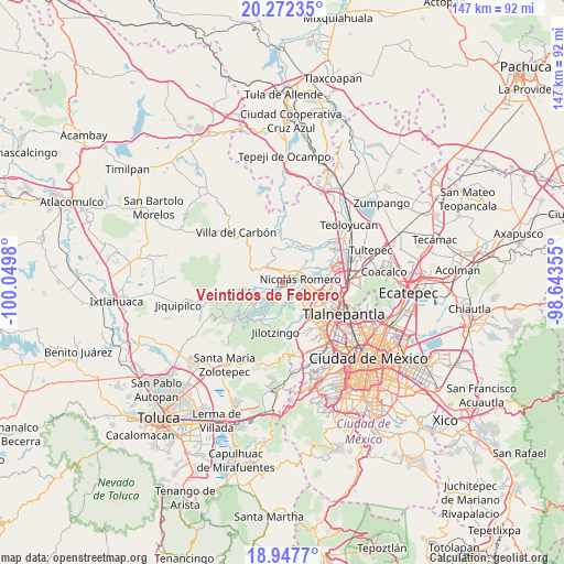 Veintidós de Febrero on map