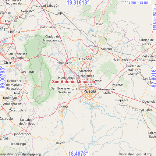 San Antonio Mihuacán on map
