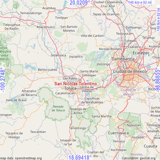 San Nicolás Tolentino on map