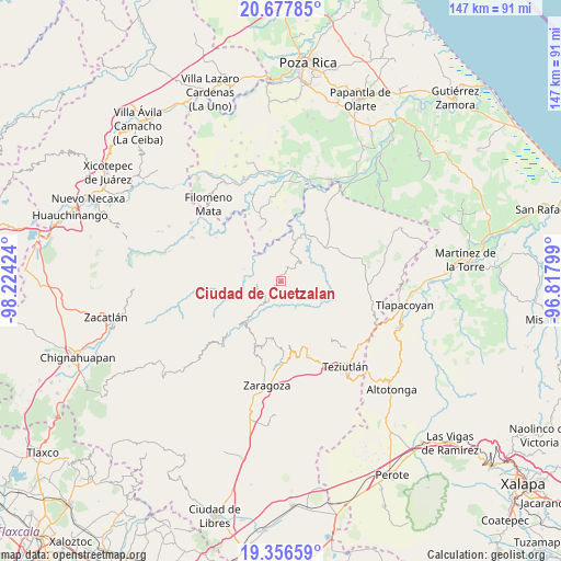 Ciudad de Cuetzalan on map