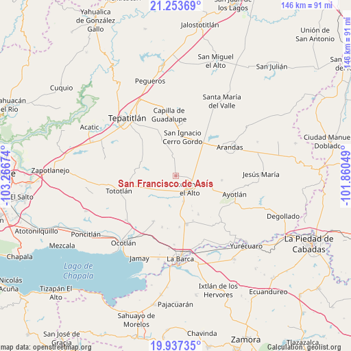 San Francisco de Asís on map