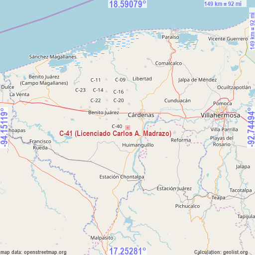 C-41 (Licenciado Carlos A. Madrazo) on map