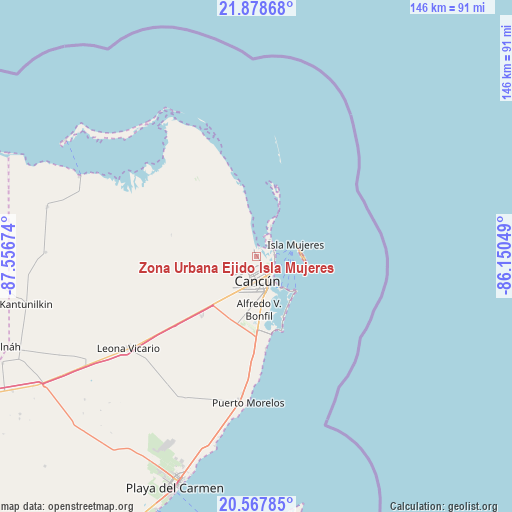 Zona Urbana Ejido Isla Mujeres on map