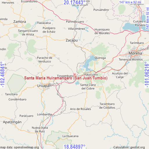 Santa María Huiramangaro (San Juan Tumbio) on map