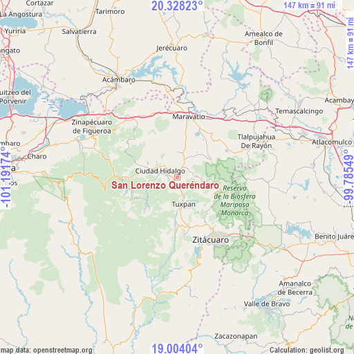 San Lorenzo Queréndaro on map