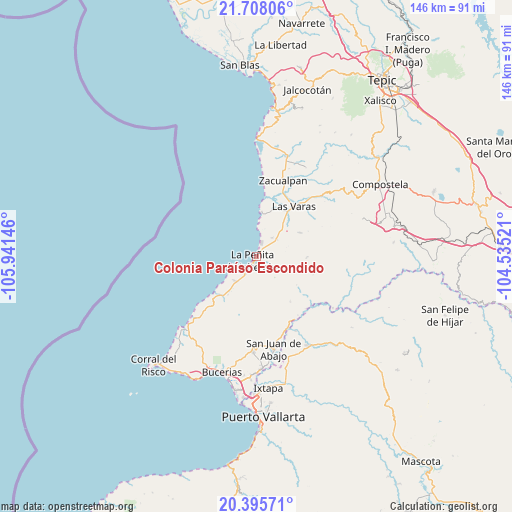Colonia Paraíso Escondido on map