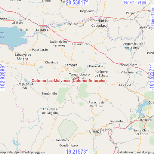 Colonia las Malvinas (Colonia Antorcha) on map