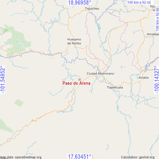 Paso de Arena on map
