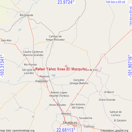 Rafael Yáñez Sosa (El Mezquite) on map