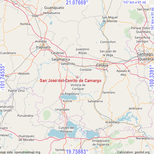 San José del Cerrito de Camargo on map