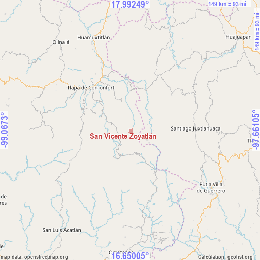 San Vicente Zoyatlán on map
