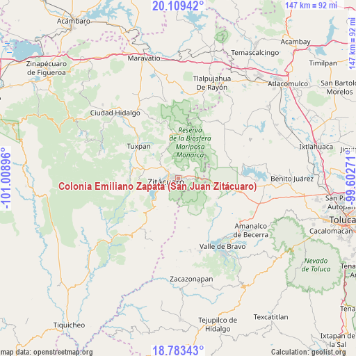 Colonia Emiliano Zapata (San Juan Zitácuaro) on map