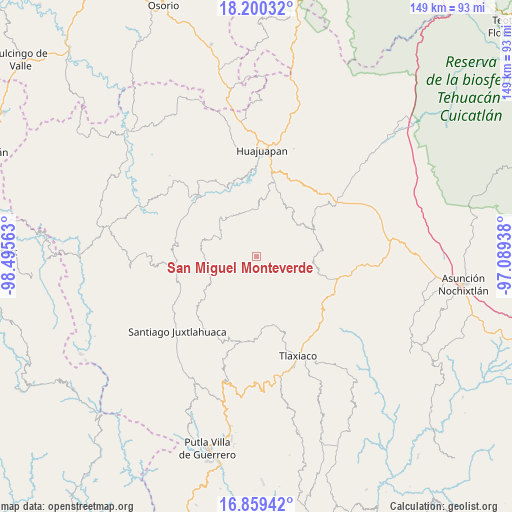 San Miguel Monteverde on map